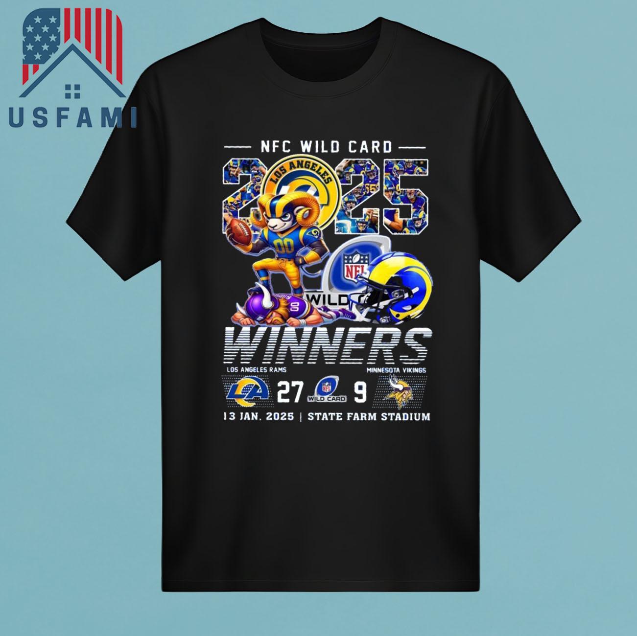 Los Angeles Rams NFC Wild Card 2025 Winners Mascot T-Shirt Los Angeles Rams NFC Wild Card 2025 Winners Mascot T-Shirt