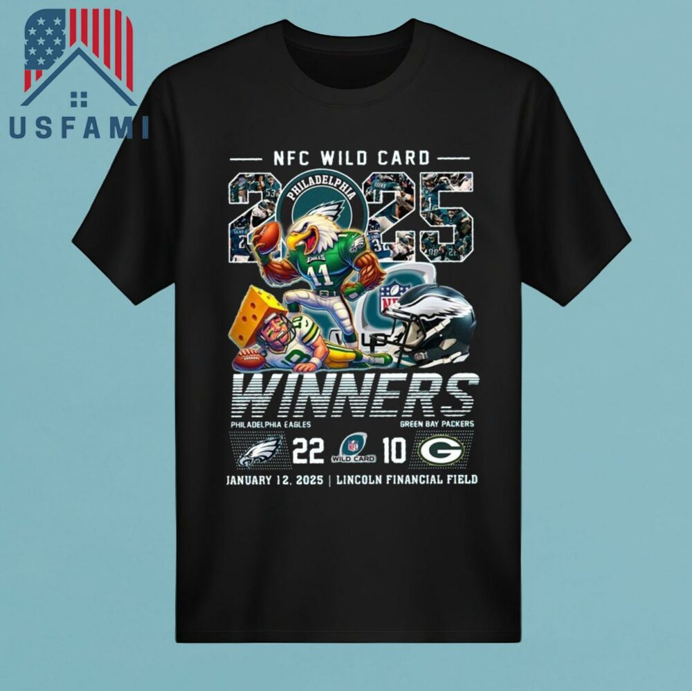 Philadelphia Eagles NFC Wild Card 2025 Winners 22-10 Green Bay Packers Jan 12, 2025 Mascot T-Shirt
