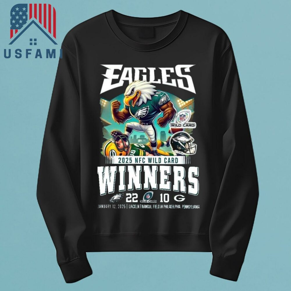 Philadelphia Eagles NFC Wild Card 2025 Winners 22-10 Jan 12, 2025 Mascot T-Shirt