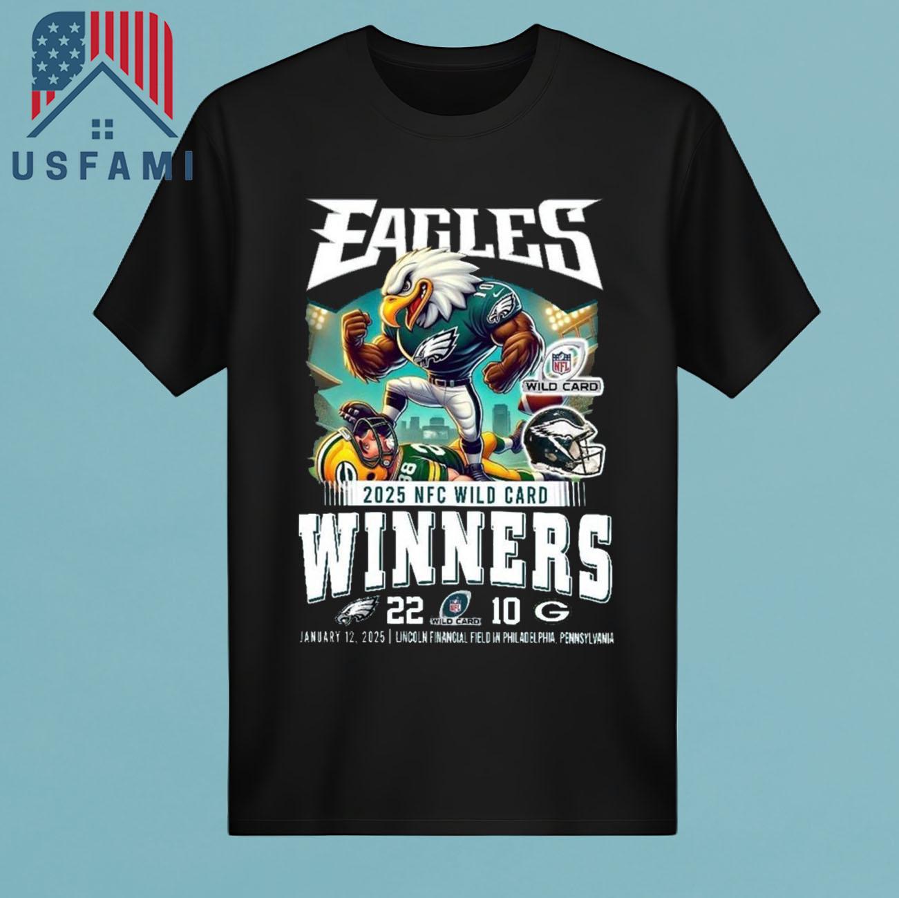 Philadelphia Eagles NFC Wild Card 2025 Winners 22-10 Jan 12, 2025 Mascot T-Shirt Philadelphia Eagles NFC Wild Card 2025 Winners 22-10 Jan 12, 2025 Mascot T-Shirt