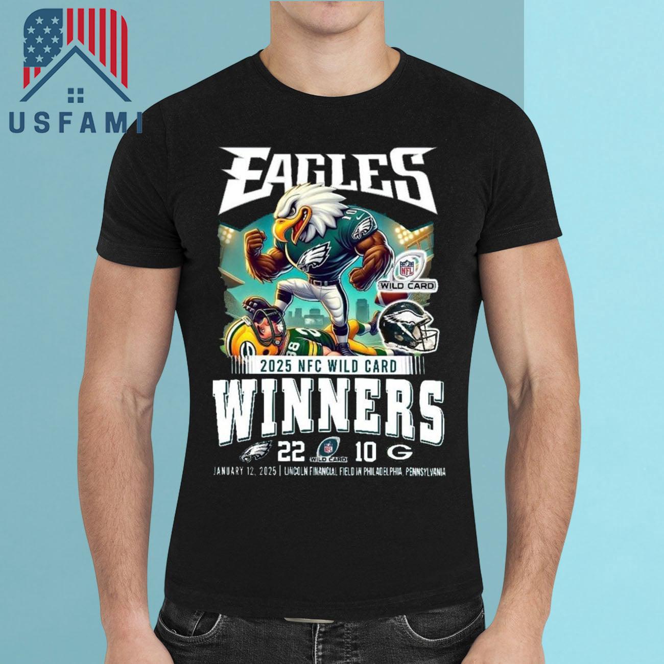 Philadelphia Eagles NFC Wild Card 2025 Winners 22-10 Jan 12, 2025 Mascot T-Shirt Philadelphia Eagles NFC Wild Card 2025 Winners 22-10 Jan 12, 2025 Mascot T-Shirt