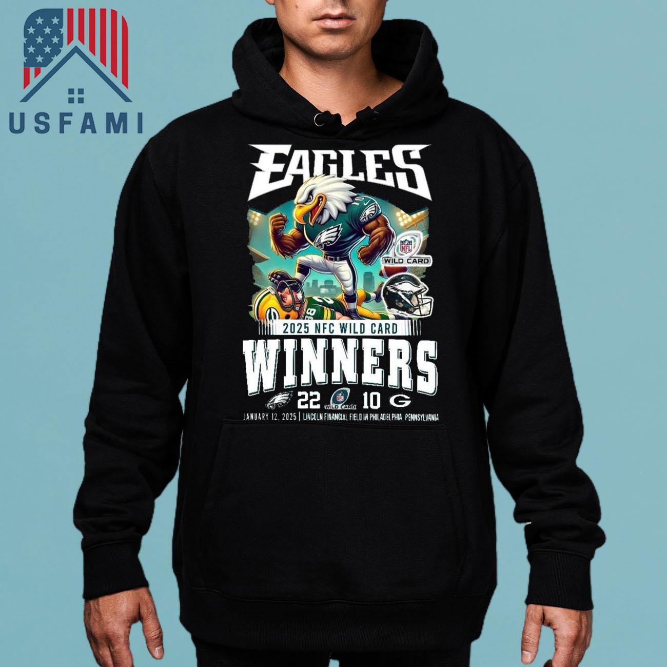 Philadelphia Eagles NFC Wild Card 2025 Winners 22-10 Jan 12, 2025 Mascot T-Shirt Philadelphia Eagles NFC Wild Card 2025 Winners 22-10 Jan 12, 2025 Mascot T-Shirt